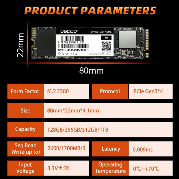 Lisslune | OSCOO ON900 PCIe NVME SSD Solid State Drive, Capacity: 512GB