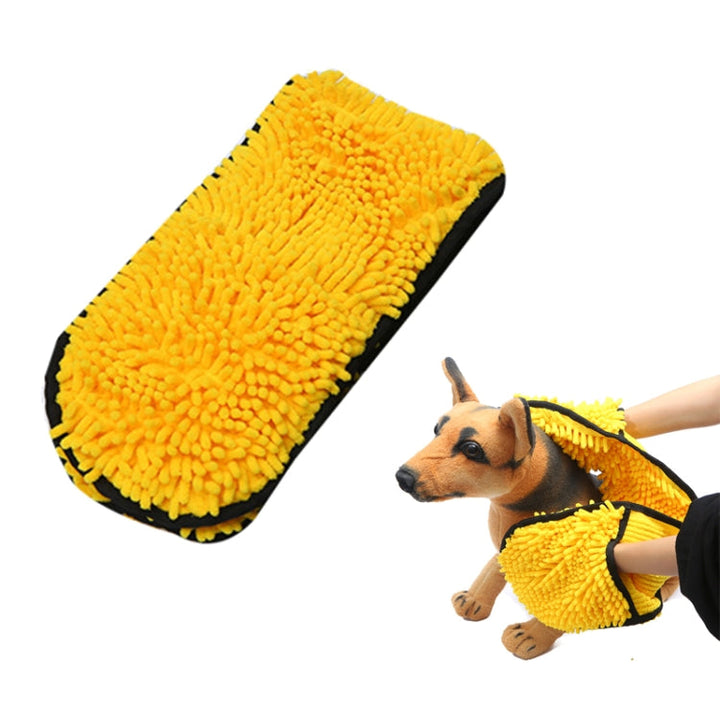Hand-inserted Chenille Pet Bath Towel (Yellow)