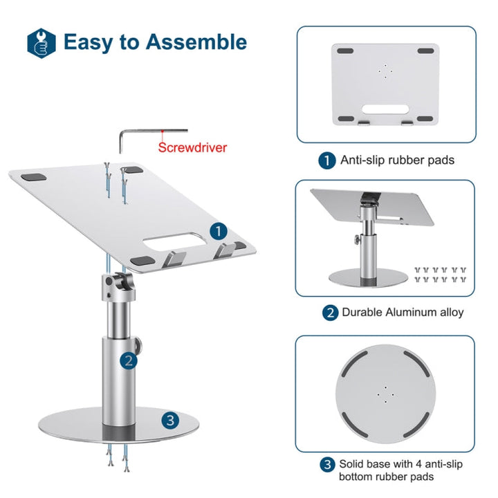 Lisslune | Z30 360 Degree Rotatable Lifting Aluminum Alloy Laptop Stand (Silver)