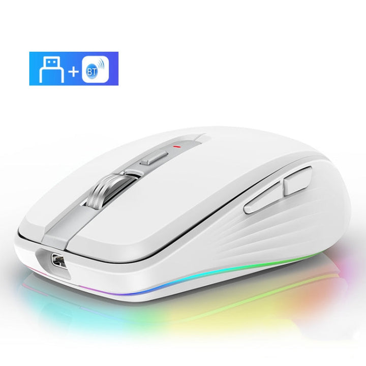 Lisslune | Fmouse M303 2400DPI Bluetooth&2.4G Dual Modes rechargeable RGB mouse (White)