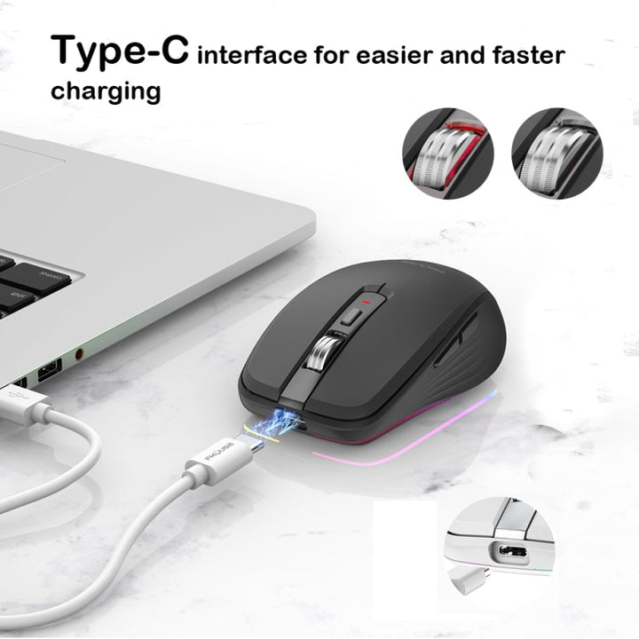 Lisslune | Fmouse M303 2400DPI Bluetooth&2.4G Dual Modes rechargeable RGB mouse (Black)