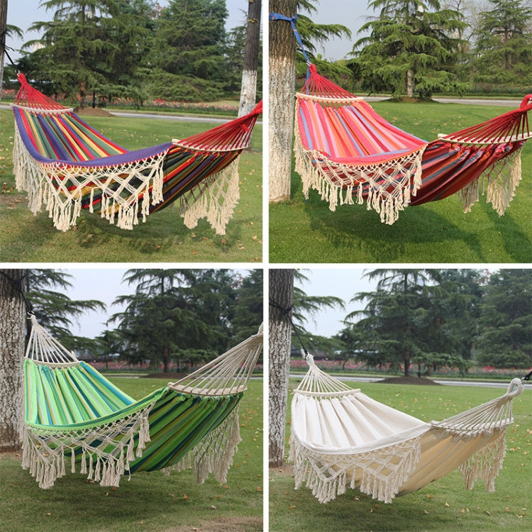 Lisslune | 200x150cm Double Outdoor Camping Fringe Canvas Hammock with Pole (White)