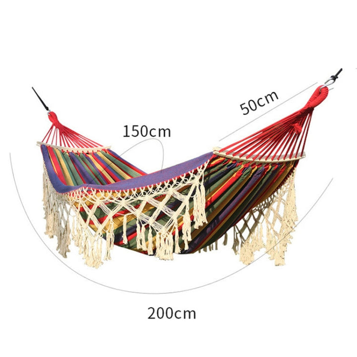 Lisslune | 200x150cm Double Outdoor Camping Fringe Canvas Hammock with Pole (White)