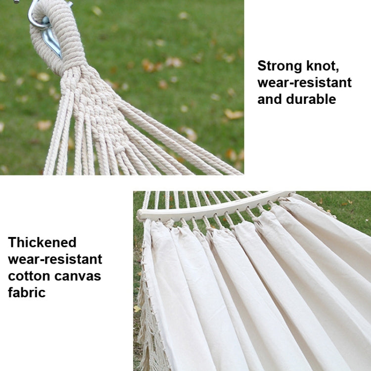 Lisslune | 200x150cm Double Outdoor Camping Fringe Canvas Hammock with Pole (White)