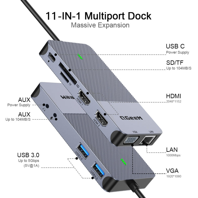 Lisslune | QGeeM 11 In 1 Multifunctional Type-C Expansion HUB Adapter (QG-D3908)
