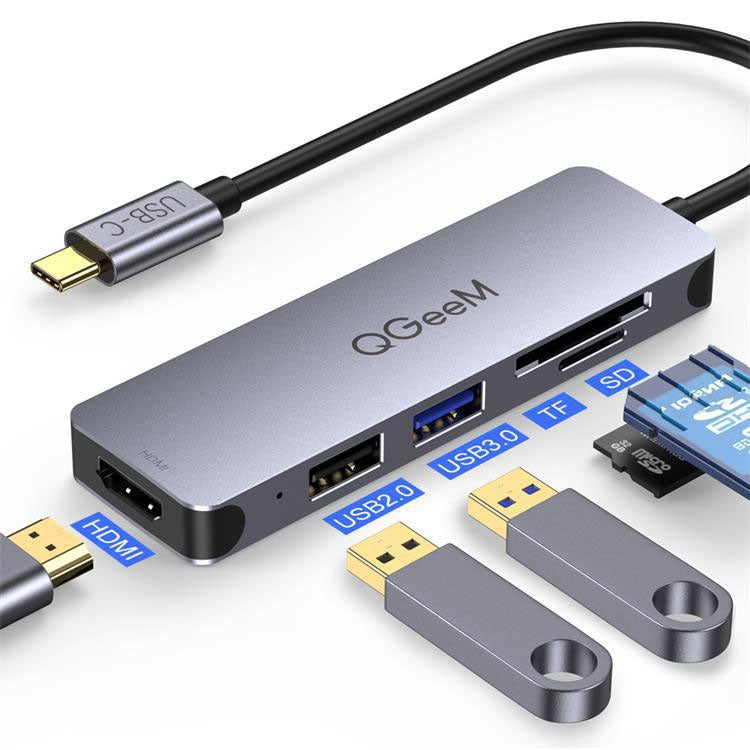Lisslune | QGeeM QG-UH05-4 5 In 1 TYPE-C Expansion HUB Adapter compatible with SD/TF Reader (5-Port)
