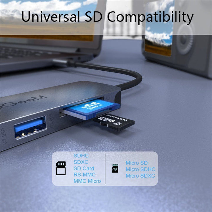 Lisslune | QGeeM QG-UH05-4 5 In 1 TYPE-C Expansion HUB Adapter compatible with SD/TF Reader (5-Port)