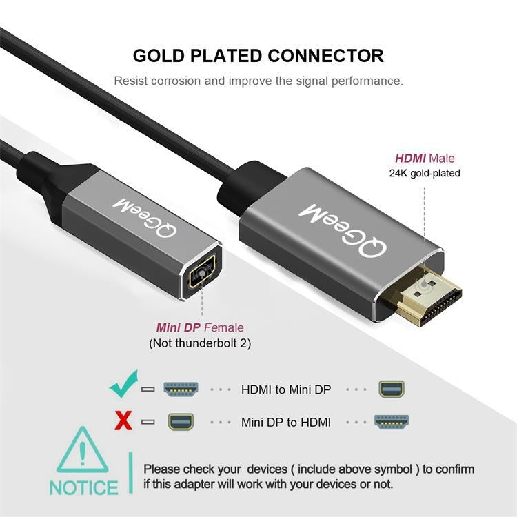 Lisslune | QGeeM QG-HD02 HDMI Single-to-Mini-DP Converter (Silver Gray)