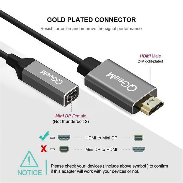 Lisslune | QGeeM QG-HD02 HDMI Single-to-Mini-DP Converter (Silver Gray)