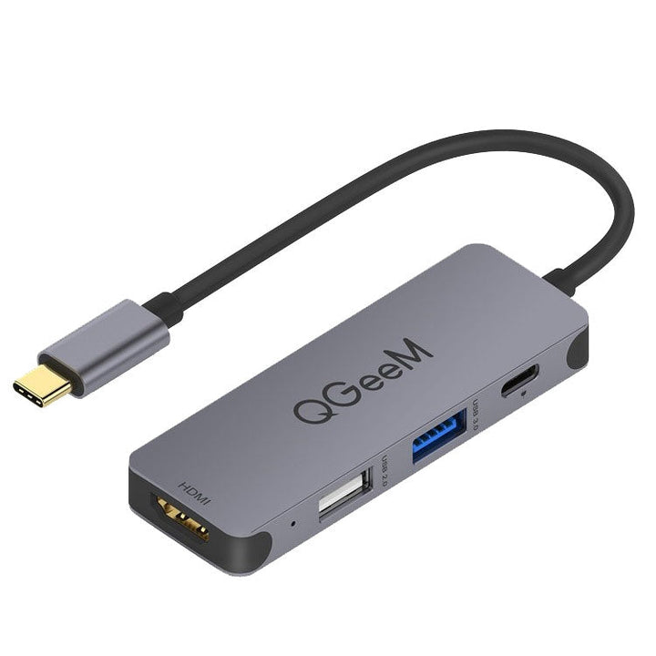 Lisslune | QGeeM UH04-1 4 In 1 USB 3.0 Multifunctional Type-C Expansion HUB Adapter (Silver Gray)