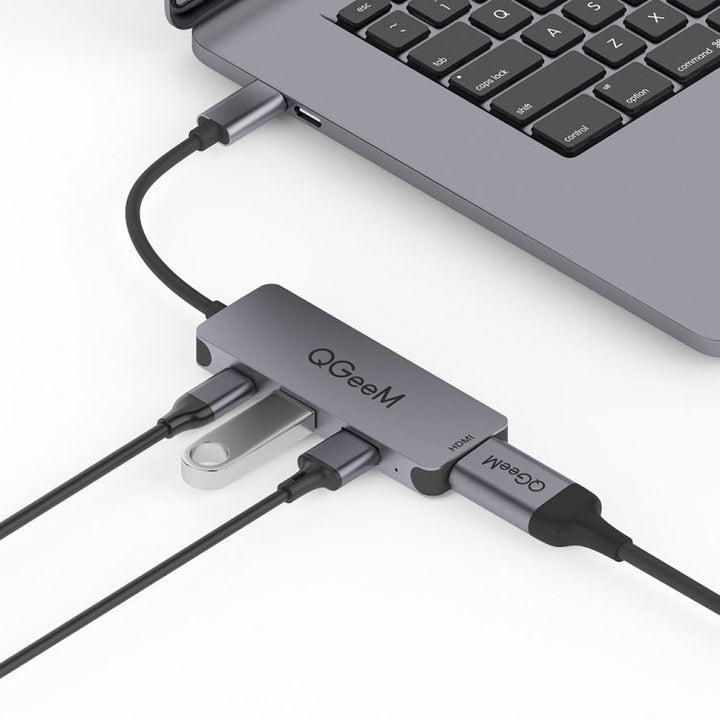 Lisslune | QGeeM UH04-1 4 In 1 USB 3.0 Multifunctional Type-C Expansion HUB Adapter (Silver Gray)
