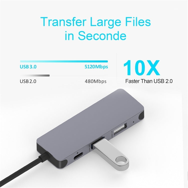 Lisslune | QGeeM UH04-1 4 In 1 USB 3.0 Multifunctional Type-C Expansion HUB Adapter (Silver Gray)