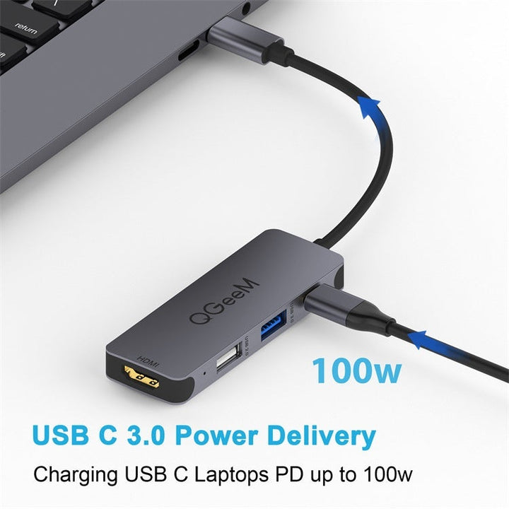 Lisslune | QGeeM UH04-1 4 In 1 USB 3.0 Multifunctional Type-C Expansion HUB Adapter (Silver Gray)