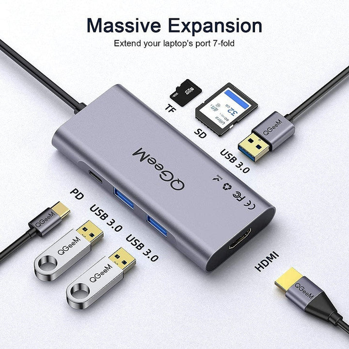 Lisslune | QGeeM 7 In 1 Multifunctional USB3.0 TYPE-C Expansion HUB Adapter (QG-UH07-3 V1)