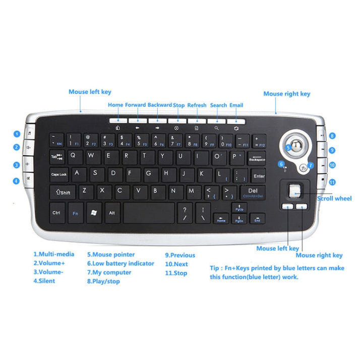 Lisslune | MY-10 2.4G 78 Keys 1200 DPI Mini Wireless Trackball Keyboard Wireless Keyboard and Mouse Set