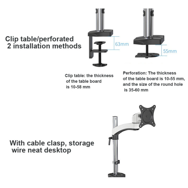 Lisslune | Gibbon Mounts FE112 Aluminum Alloy Lift and Rotate LCD Computer Monitor Mount (Clip-Desk)