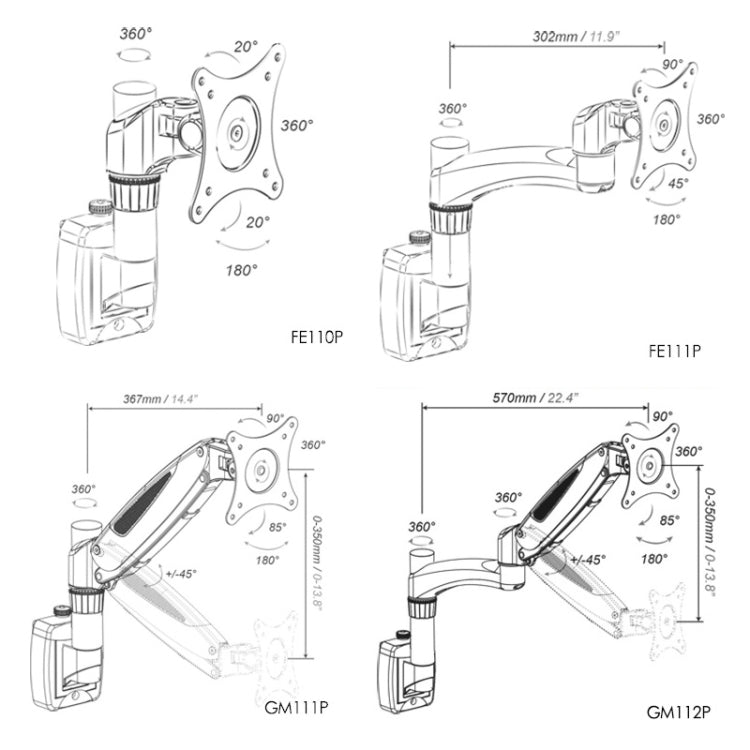 Lisslune | Gibbon Mounts Lifting and Rotating Computer Monitor Bracket Slide Rail Bracket, Model: FE110P