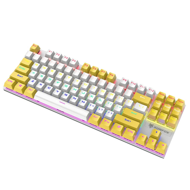 Lisslune | XUNFOX K80 87 Keys Wired Gaming Mechanical Backlit Keyboard, Cable Length: 1.5m (White Yellow)