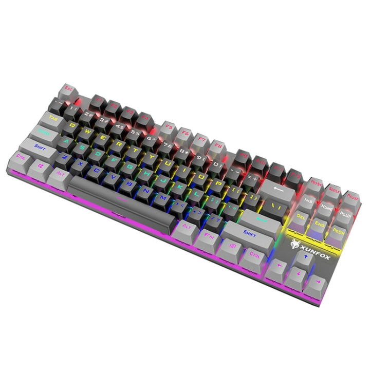 Lisslune | XUNFOX K80 87 Keys Wired Gaming Mechanical Backlit Keyboard, Cable Length: 1.5m (Black Gray)