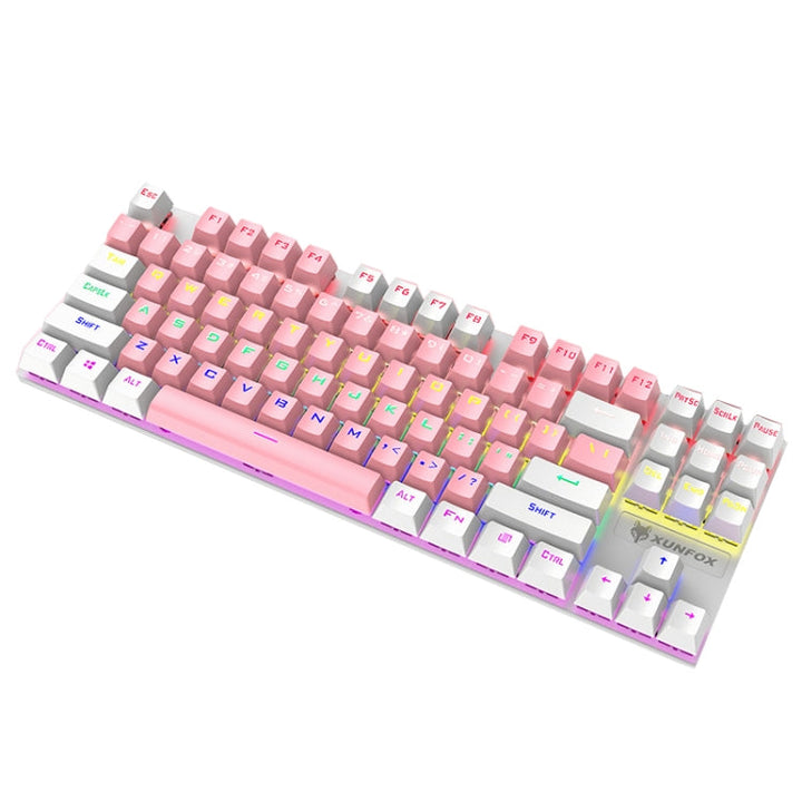 Lisslune | XUNFOX K80 87 Keys Wired Gaming Mechanical Illuminated Keyboard, Cable Length: 1.5 m (Pink White)