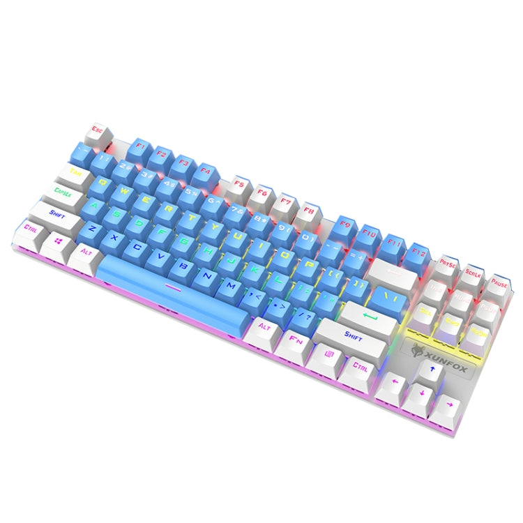 Lisslune | XUNFOX K80 87 Keys Wired Gaming Mechanical Illuminated Keyboard, Cable Length: 1.5m (Blue White)