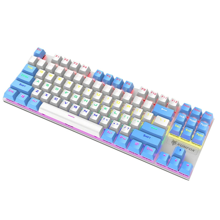 Lisslune | XUNFOX K80 87 Keys Wired Gaming Mechanical Illuminated Keyboard, Cable length: 1.5m (White Blue)