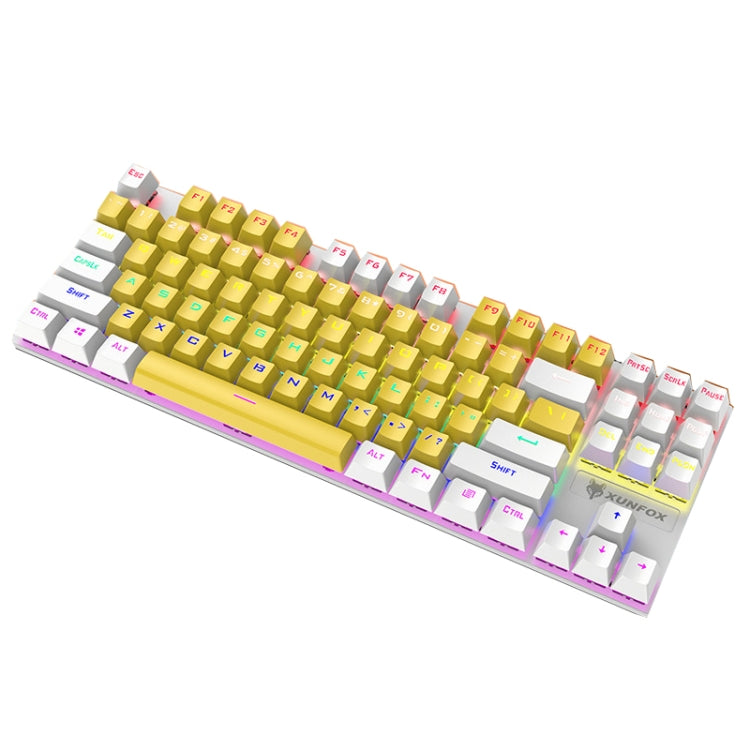 Lisslune | XUNFOX K80 87 Keys Wired Gaming Mechanical Illuminated Keyboard, Cable length: 1.5 m (Yellow White)