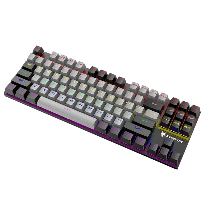 Lisslune | XUNFOX K80 87 Keys Wired Gaming Mechanical Illuminated Keyboard, Cable Length: 1.5m (Gray Black)
