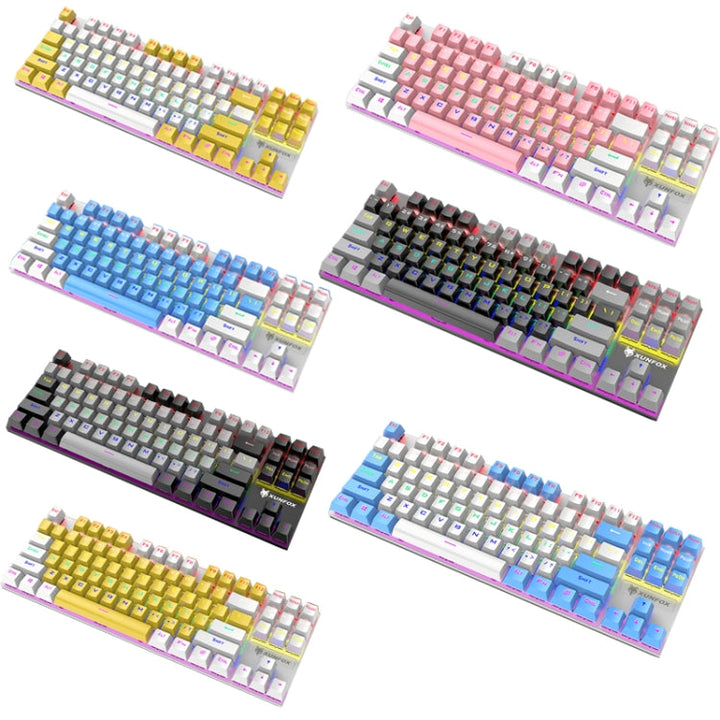 Lisslune | XUNFOX K80 87 Keys Wired Gaming Mechanical Illuminated Keyboard, Cable length: 1.5m (White Blue)