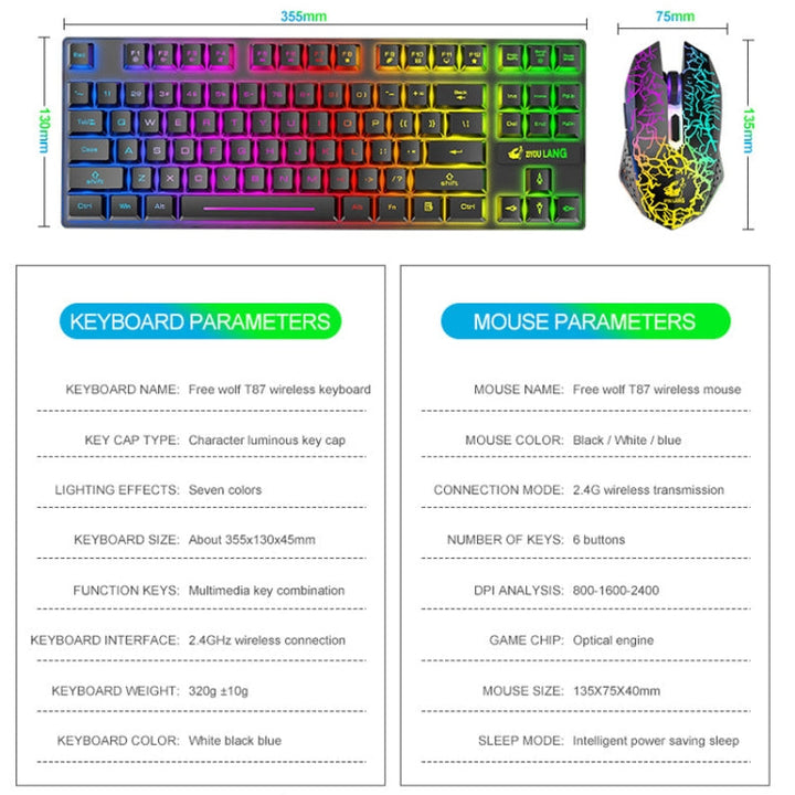 Lisslune | ZIYOU LANG T87 Gaming Illuminated Wireless Keyboard and Mouse Set (Blue)