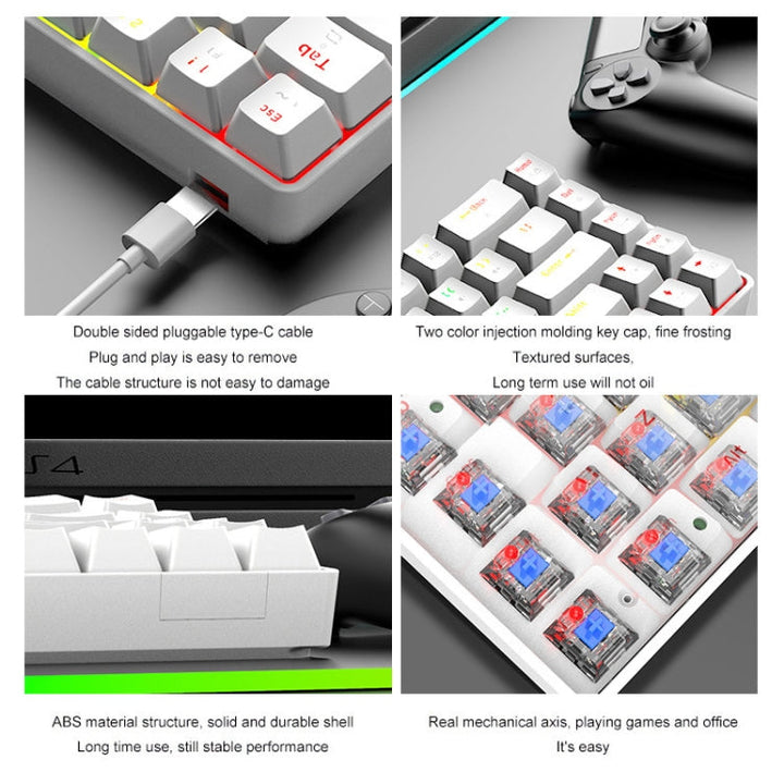 Lisslune | ZIYOU LANG T8 68 Keys RGB Illuminated Gaming Mechanical Keyboard, Cable Length: 1.6 m (White Green Shaft)
