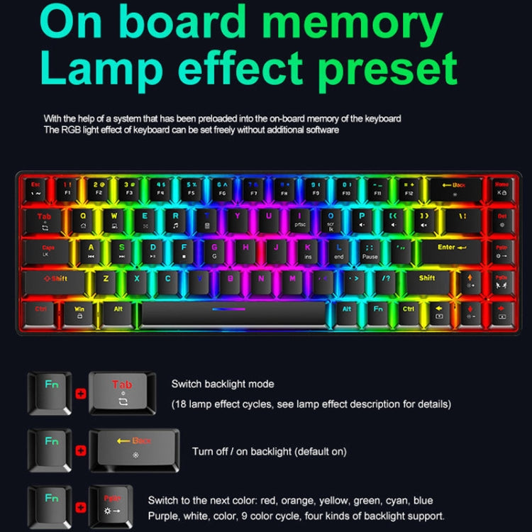 Lisslune | ZIYOU LANG T8 68 Keys RGB Illuminated Gaming Mechanical Keyboard, Cable Length: 1.6 m (White Green Shaft)