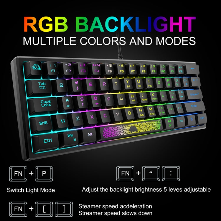 Lisslune | ZIYOU LANG K61 62 Keys RGB Lighting Mini Gaming Wired Keyboard, Cable Length: 1.5m (White)
