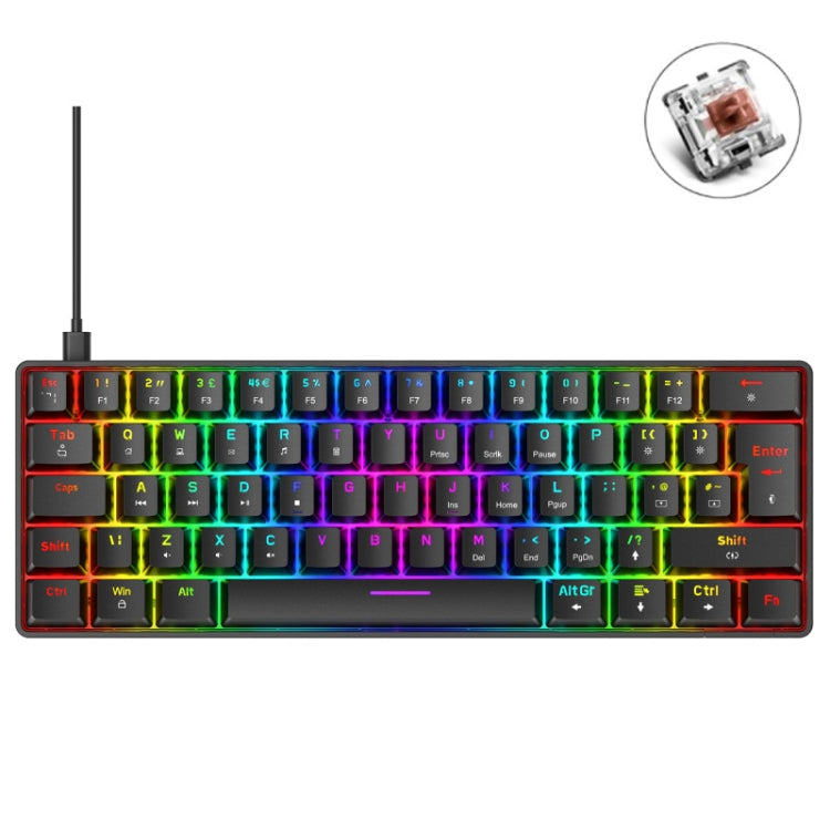 Lisslune | ZIYOU LANG T60 62-Key RGB Illuminated Mechanical Wired Keyboard, Cable Length: 1.5 m (Black Tea Shaft)