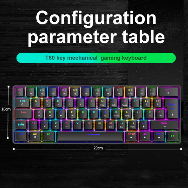 Lisslune | ZIYOU LANG T60 62-Key RGB Illuminated Mechanical Wired Keyboard, Cable Length: 1.5 m (Black Green Shaft)