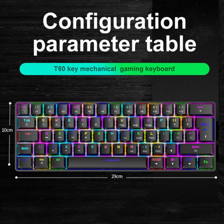 Lisslune | ZIYOU LANG T60 62-Key RGB Illuminated Mechanical Wired Keyboard, Cable Length: 1.5m (White Red Shaft)