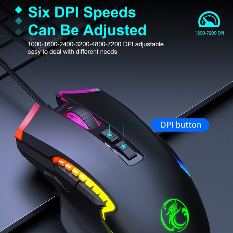Lisslune | IMICE T70 8-Button 7200DPI RGB Lighting Programmable Wired Gaming Mouse, Cable Length: 1.8 m (Black)