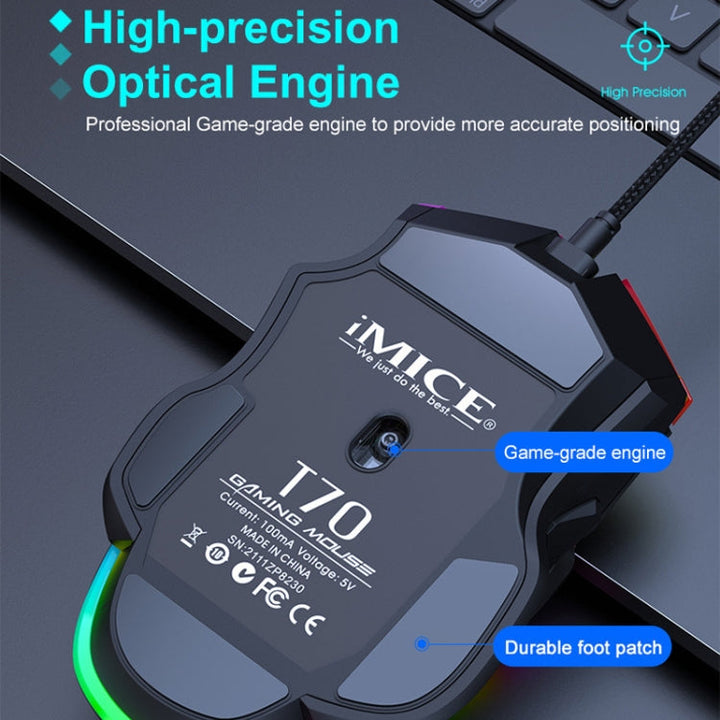 Lisslune | IMICE T70 8-Button 7200DPI RGB Lighting Programmable Wired Gaming Mouse, Cable Length: 1.8 m (Black)