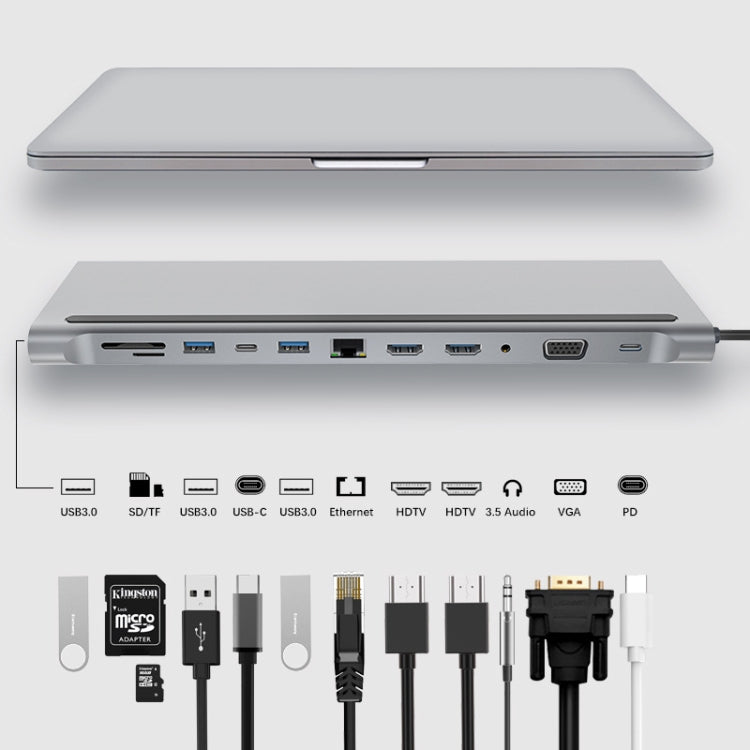 Lisslune | 12 In 1 Type C Laptop Smart Docking Station (Gray)