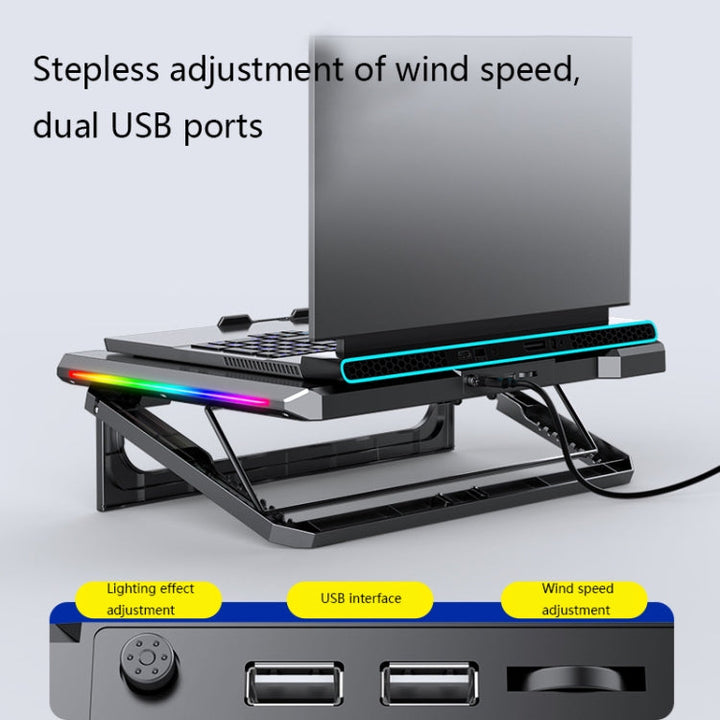 Lisslune | NUOXI Q9 RGB lighting effect laptop cooler (Black)