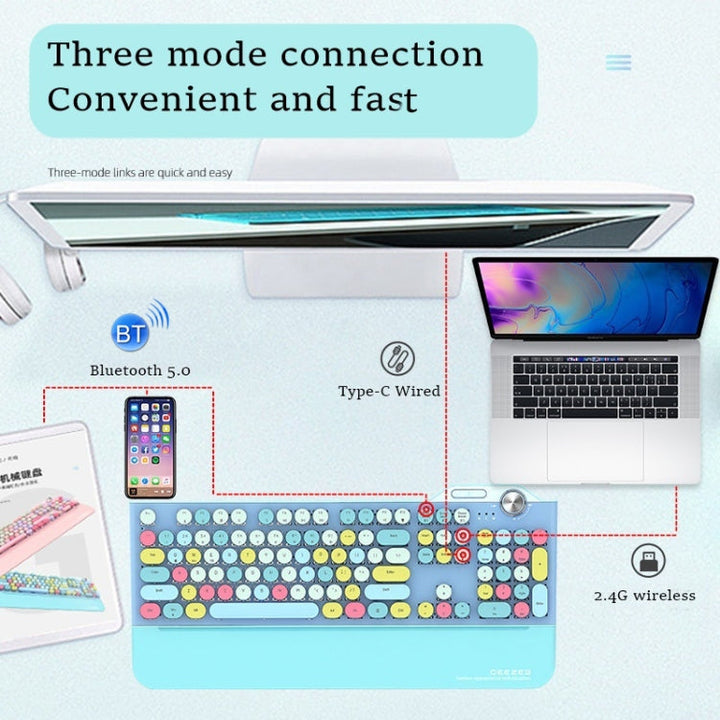 Lisslune | Mofii GEEZER G7 107 Keys Wired / Wireless / Bluetooth Three-Mode Mechanical Keyboard, Cable Length: 1.5m (Elegant Blue)