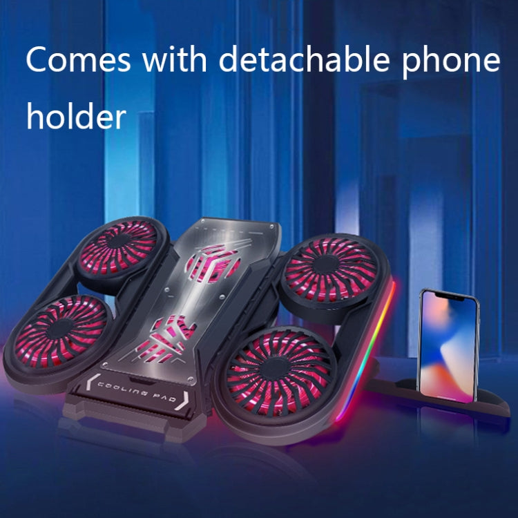 Lisslune | NUOXI Q6 RGB lighting effect laptop radiator with phone holder (Red)