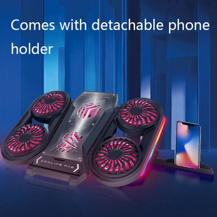 Lisslune | NUOXI Q6 RGB lighting effect laptop radiator with phone holder (Red)