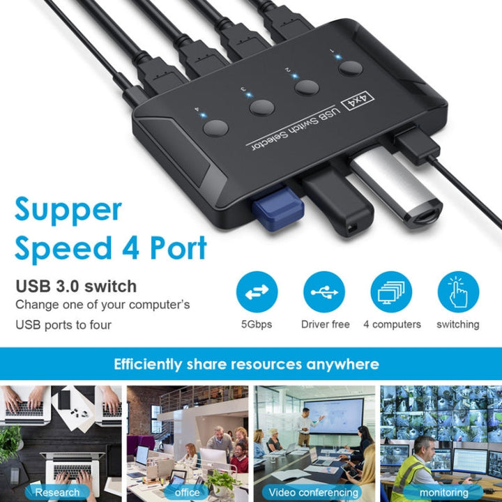 Lisslune | T29 USB3.0 Automatic 4 In 4 Out Switcher HUB Printer Sharing