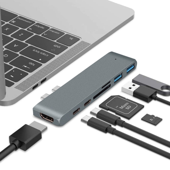 Lisslune | 7 In 1 100W USB 3.1 To 20VPD+Card Reader Data+HUB+HDMI 4K Converter(Gray)