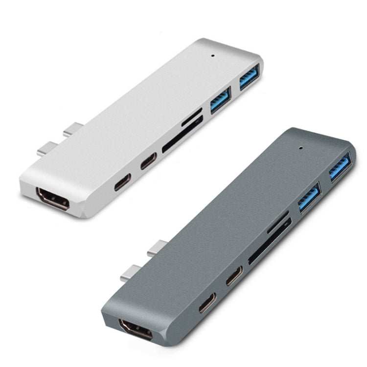Lisslune | 7 In 1 100W USB 3.1 To 20VPD+Card Reader Data+HUB+HDMI 4K Converter(Silver)