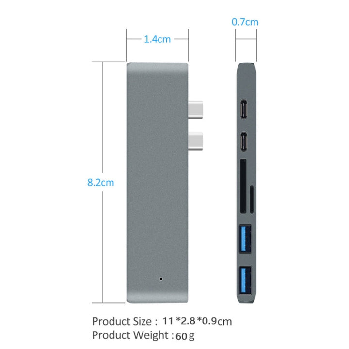 Lisslune | 7 In 1 100W USB 3.1 To 20VPD+Card Reader Data+HUB+HDMI 4K Converter(Gray)