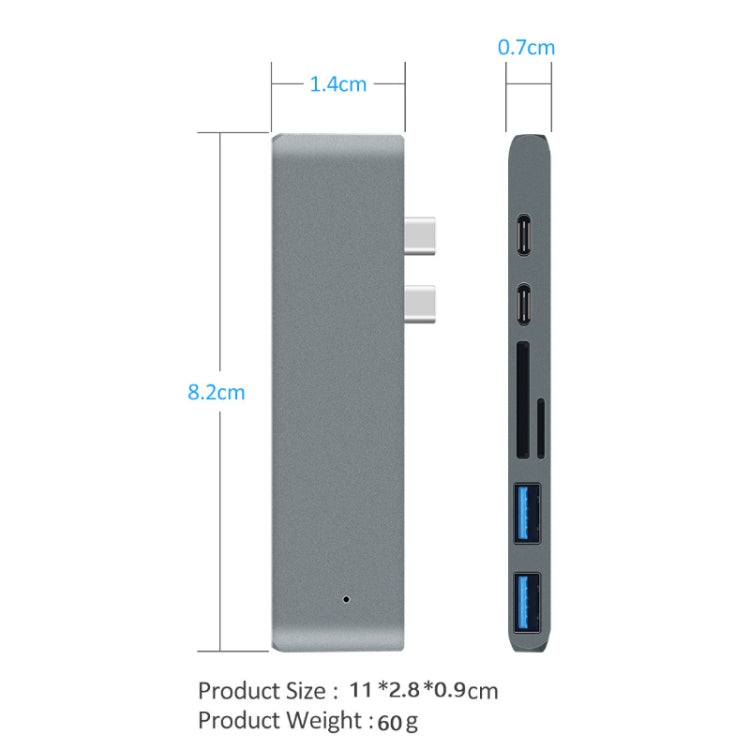 Lisslune | 7 In 1 100W USB 3.1 To 20VPD+Card Reader Data+HUB+HDMI 4K Converter(Silver)