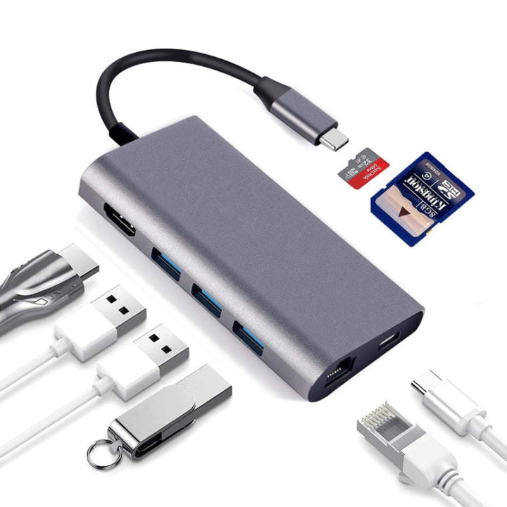 Lisslune | 8 in 1 Type-c to HDMI+RJ45 network connection+3USB3.0+PD docking station (Gray)