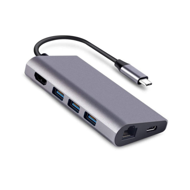 Lisslune | 8 in 1 Type-c to HDMI+RJ45 network connection+3USB3.0+PD docking station (Gray)